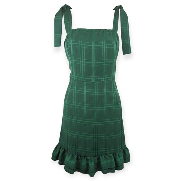 Showpo. Dresses & Skirts - Showpo Australia Mini Dress Dark Green Plaid Bows Shoulder Tie US10 AUS UK 14